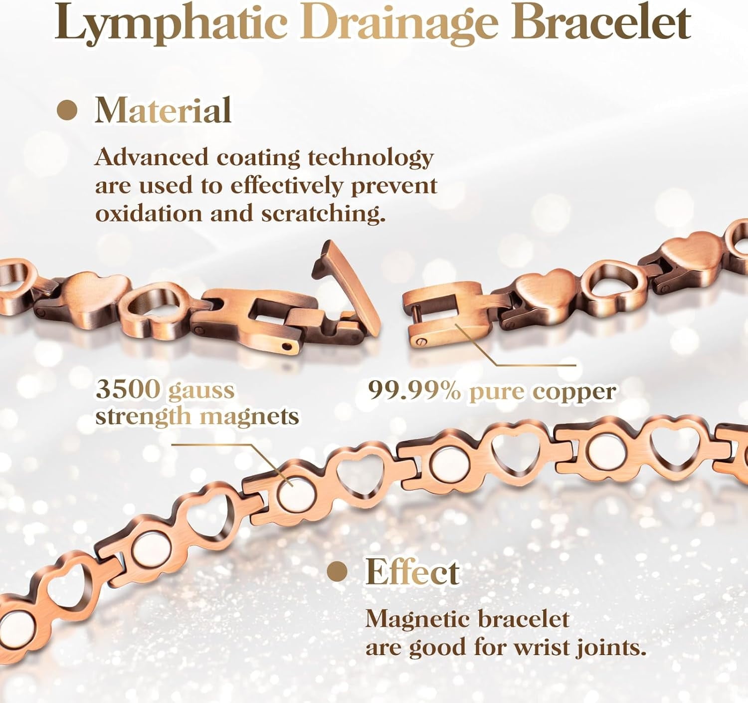 99.99% Solid Copper Magnetic Bracelets for Women