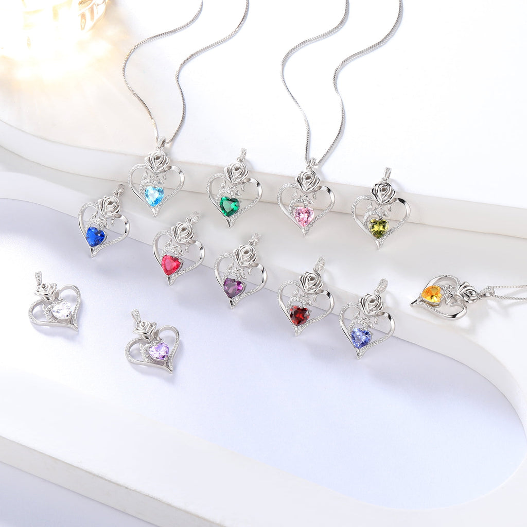 925 Sterling Necklace Rose Flower Heart Pendant Jewelry Valentines Gifts for Women Mom Wife/Lover