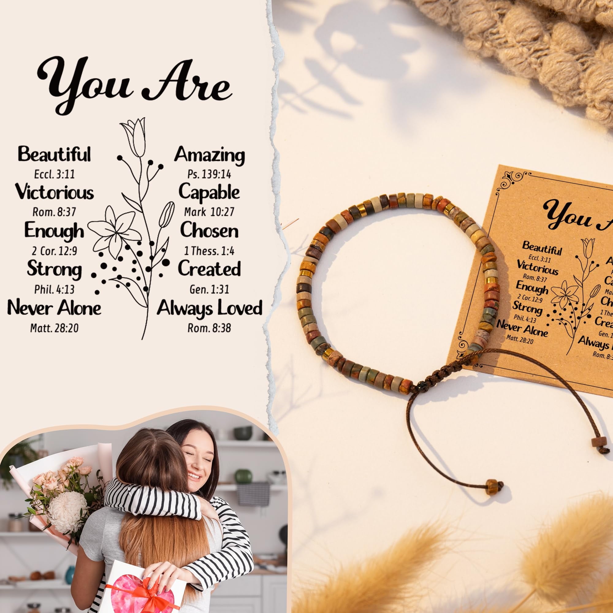 Inspirational Gifts Bracelets for Women - Healing Stone Bracelets - Cheer Up Appreciation for Teachers Women Friends Sister Bestie Coworkers Employees