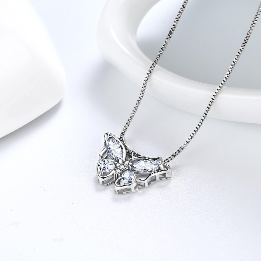 December Tanzanite Blue Butterfly Necklaces 925 Sterling Pendant Jewelry for Women Wife