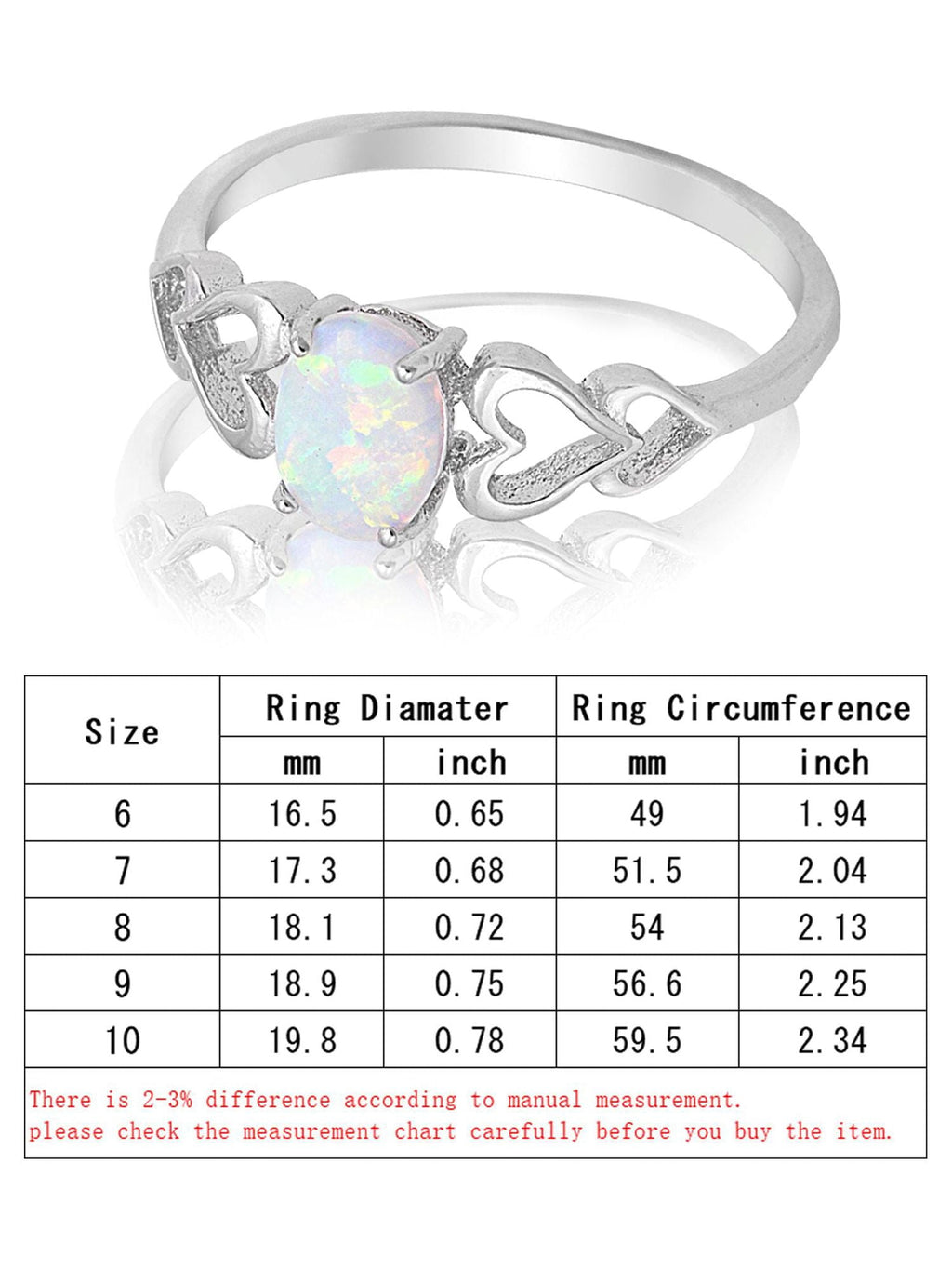 Created Oval White Opal Rings 925 Sterling Jewelry for Womens (Size 7)