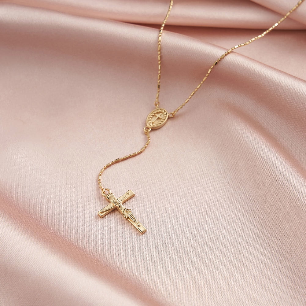 14K Plated Zirconia Cross Pendant Necklace for Women with 925