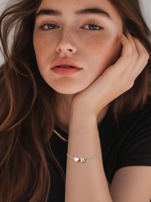 Women's Sterling Bracelets Heart &amp; Alphabet Letter A Initial Bracelet Charm Jewelry Gifts for Her