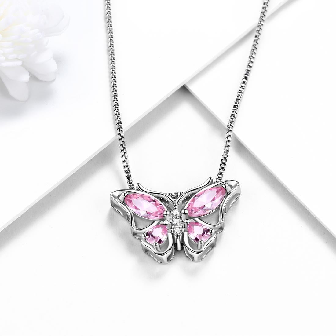 December Tanzanite Blue Butterfly Necklaces 925 Sterling Pendant Jewelry for Women Wife