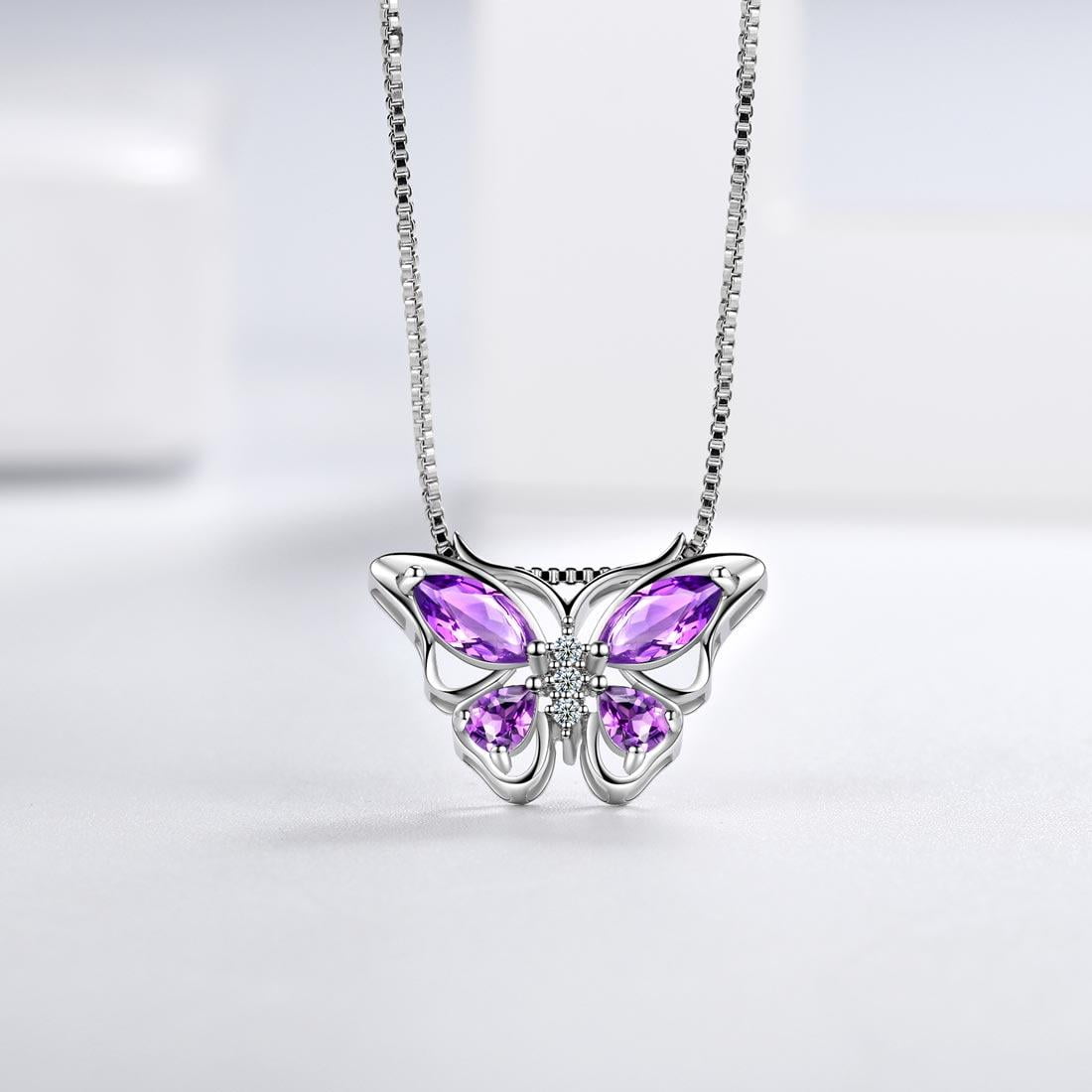 December Tanzanite Blue Butterfly Necklaces 925 Sterling Pendant Jewelry for Women Wife
