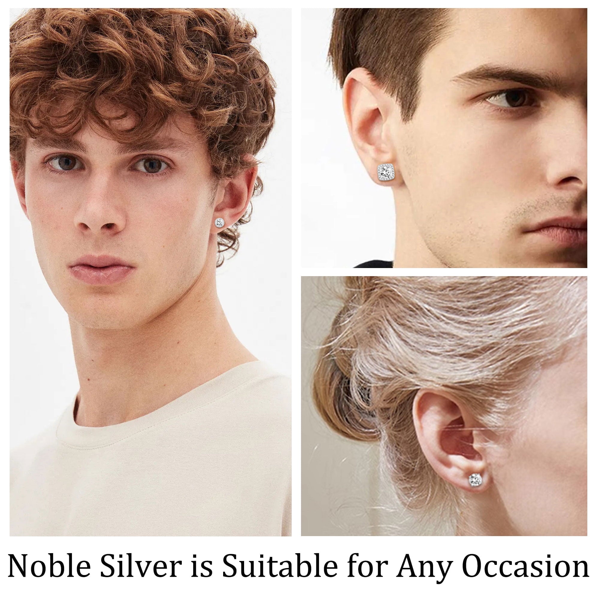 4 Pairs 18K White Plated Halo Stud Earrings for Women Men CZ Hypoallergenic S925 Sterling Post Earrings Set Valentines Day Jewelry Gifts Her Him Teen Husband Wife Adults