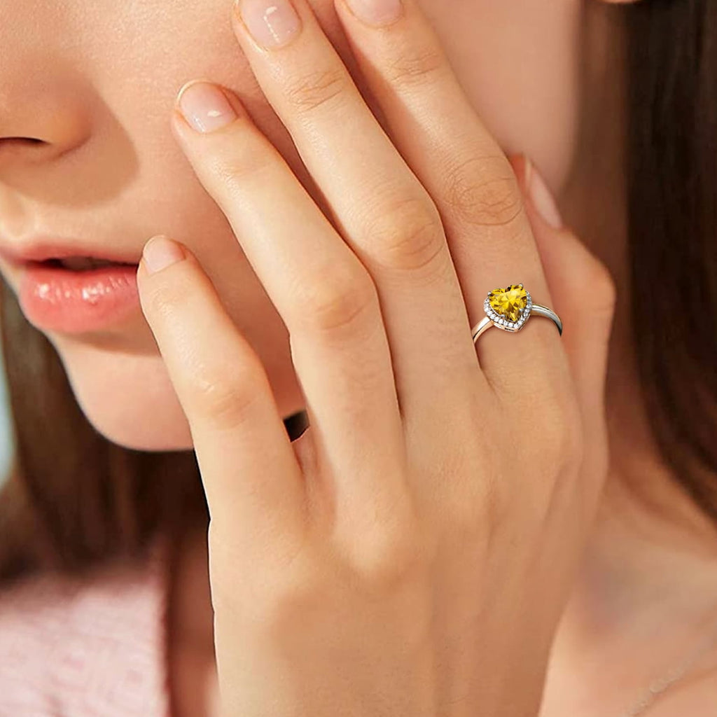 S925 Sterling Heart Rings for Women Sparkle Open Band Ring July Created Ruby Rings Size 6-12