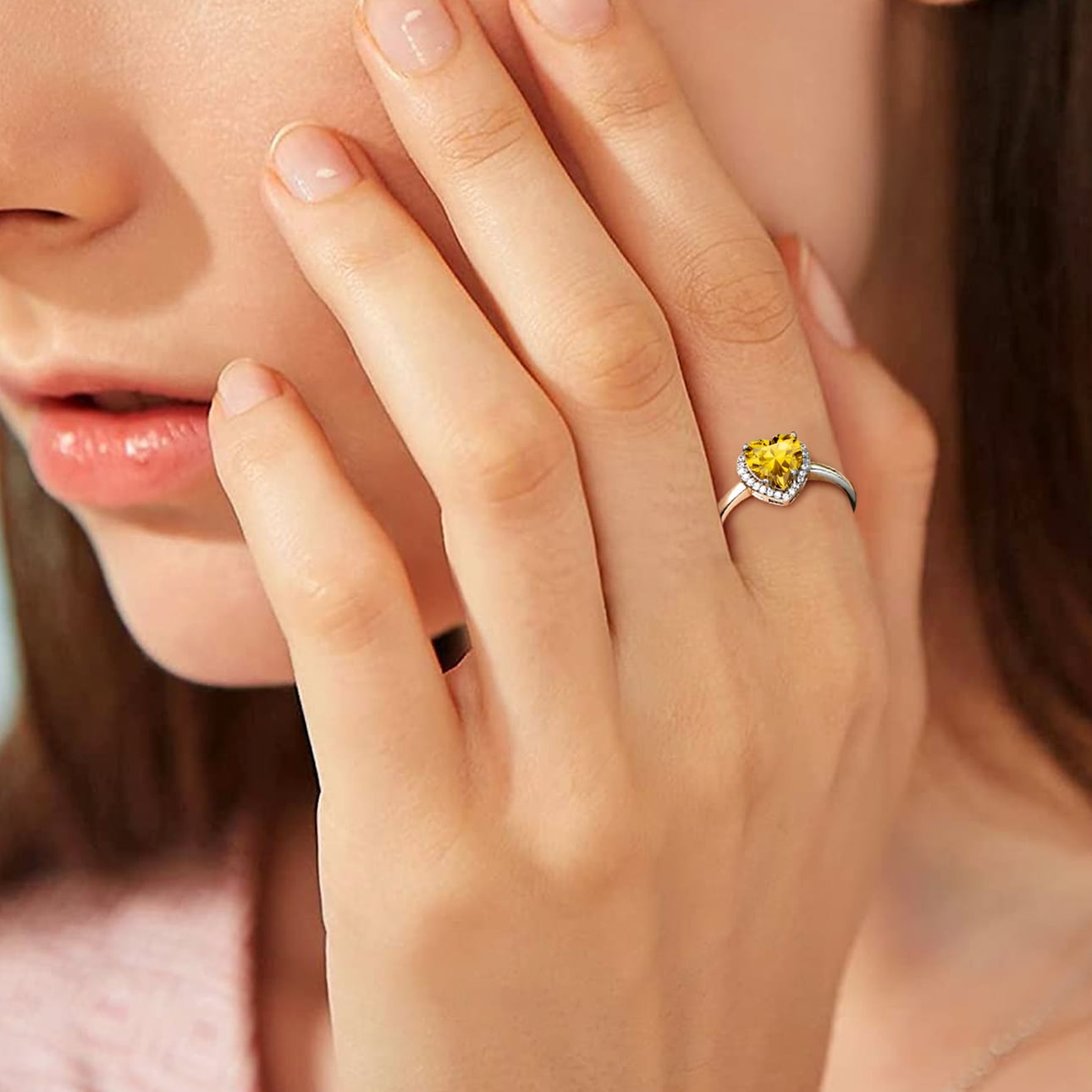 S925 Sterling Heart Rings for Women Sparkle Open Band Ring July Created Ruby Rings Size 6-12