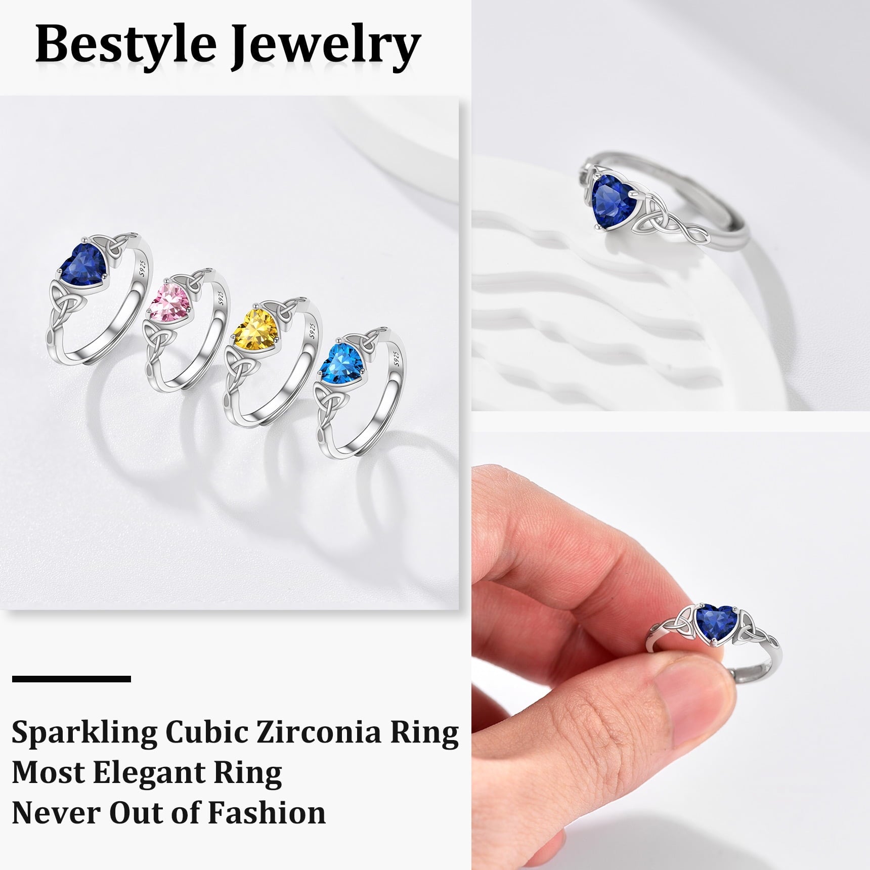 Infinity Celtic Knot Rings for Women 925 Sterling Heart Rings October Pink Tourmaline Rings for Mom Daughter Wife Girlfriend