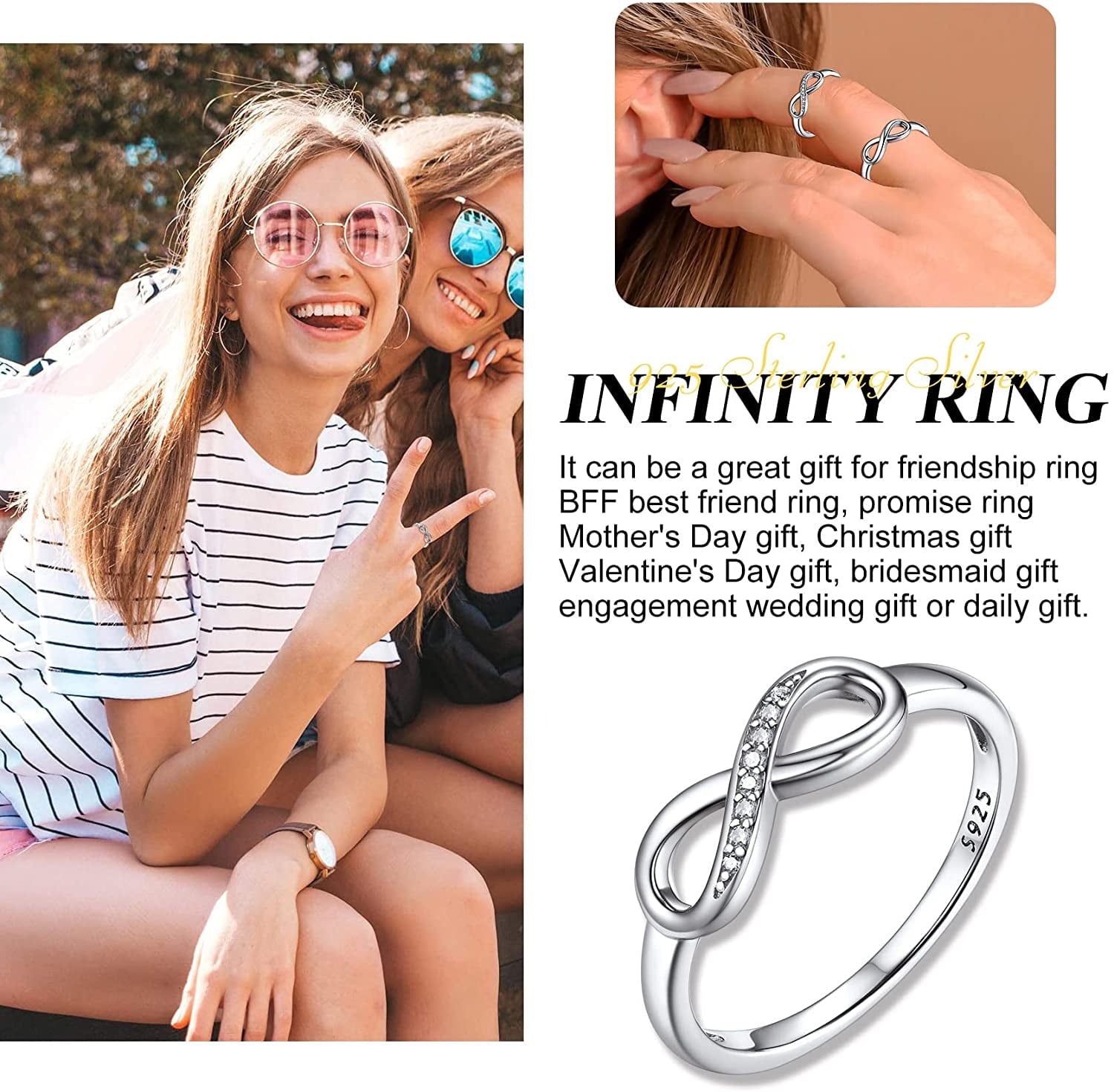 Created Diamond Engagement Rings for Women 925 Sterling Infinity Wedding Band Gifts Size 4-12