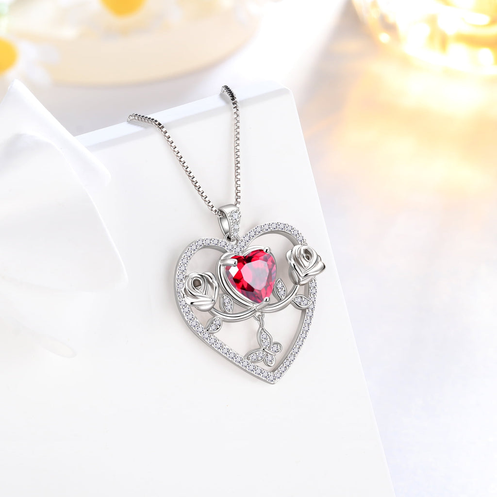 925 Sterling Necklace Rose Flower Heart Pendant Jewelry Valentines Gifts for Women Mom Wife/Lover