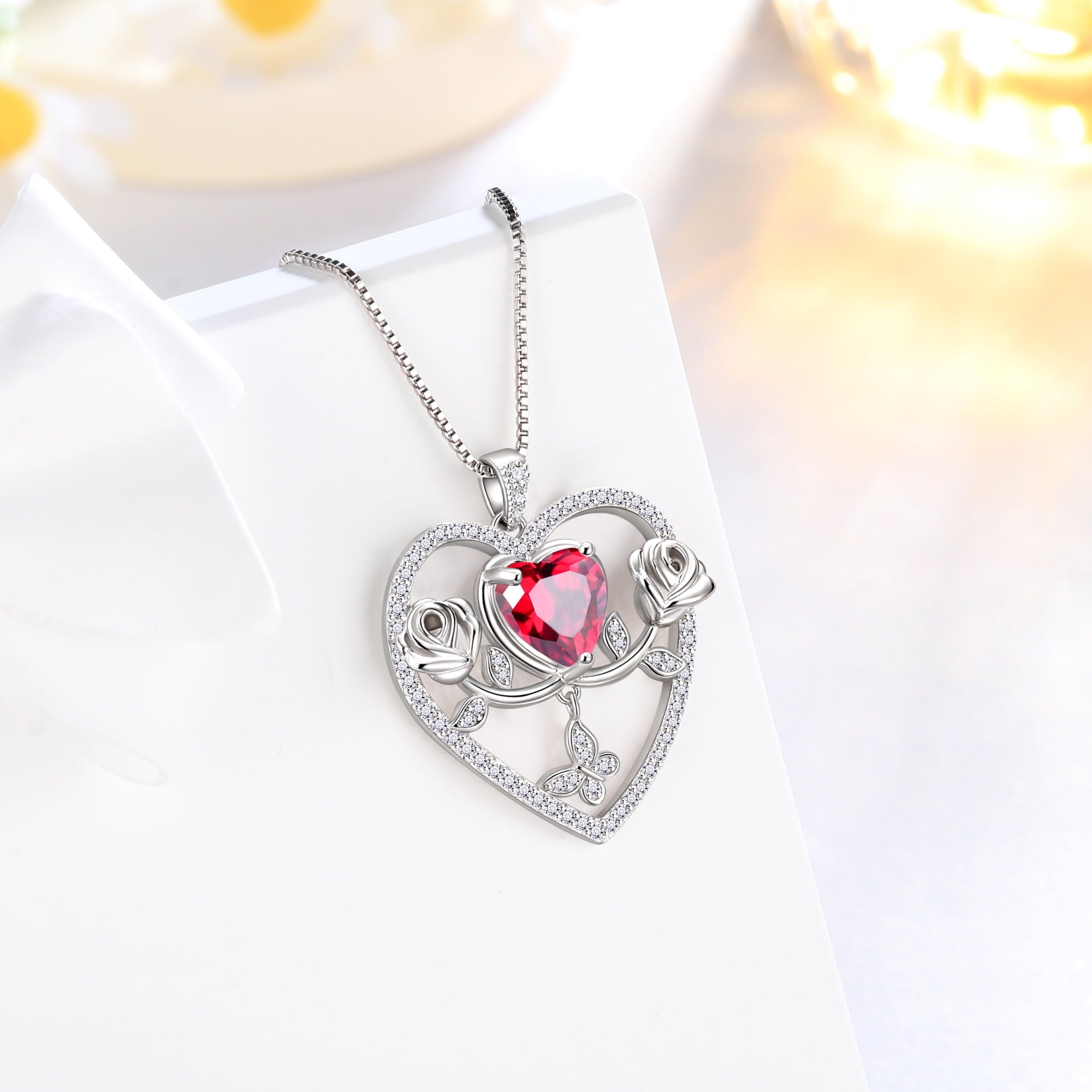 925 Sterling Necklace Rose Flower Heart Pendant Jewelry Valentines Gifts for Women Mom Wife/Lover