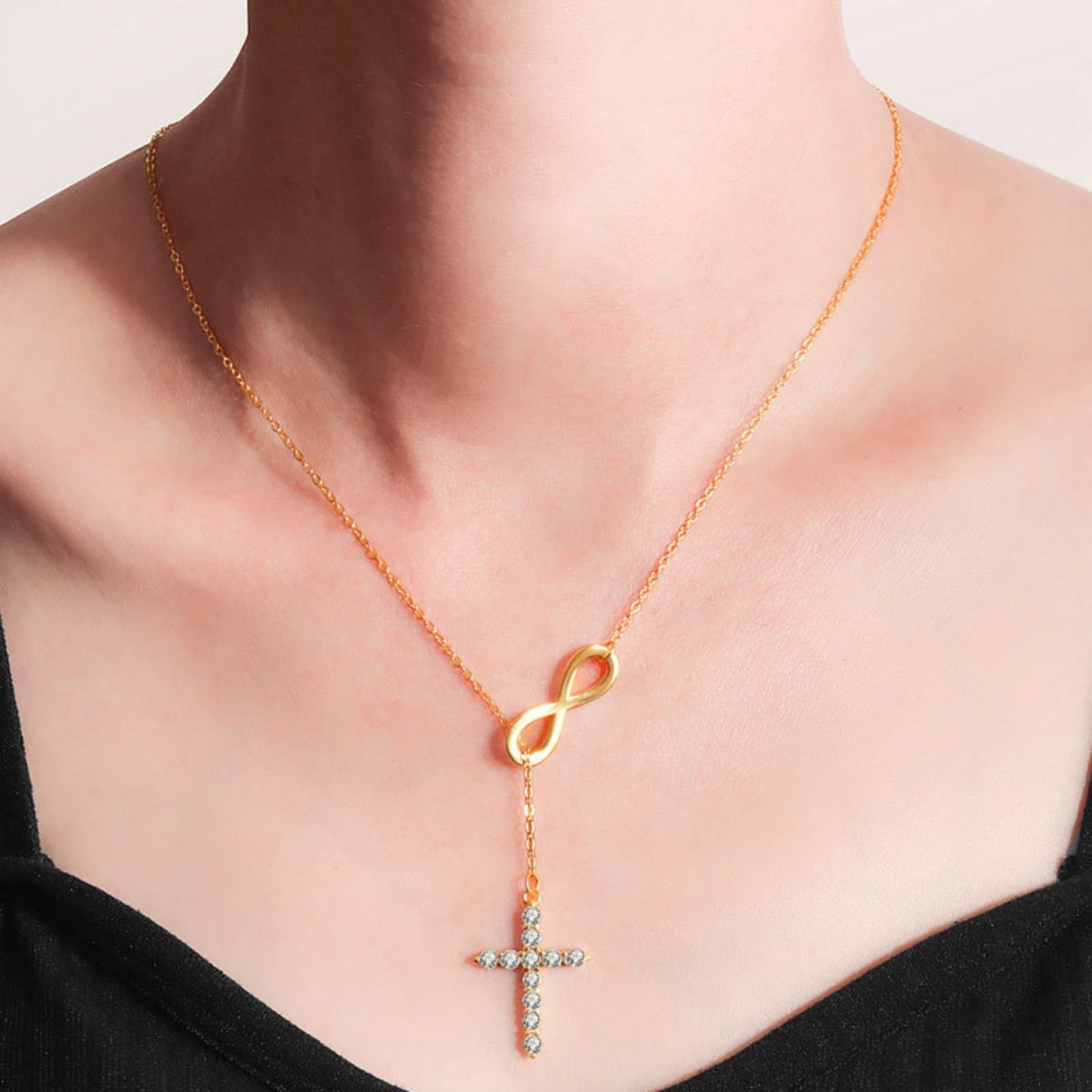 14K Plated Zirconia Cross Pendant Necklace for Women with 925