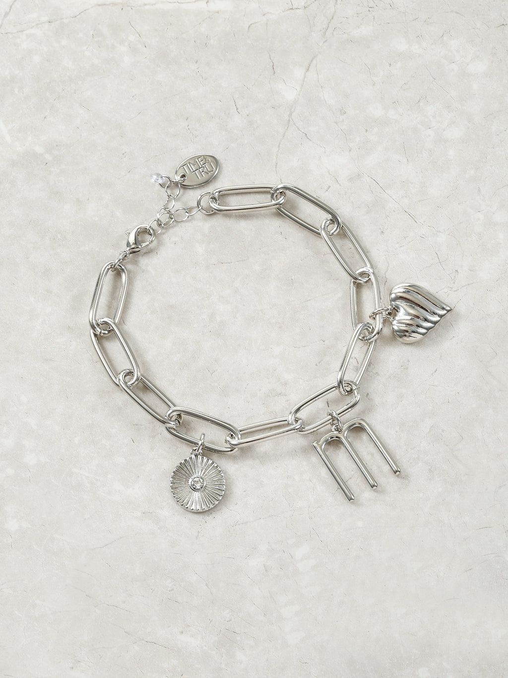 Silvertone Initial Charm Bracelet, Initial M