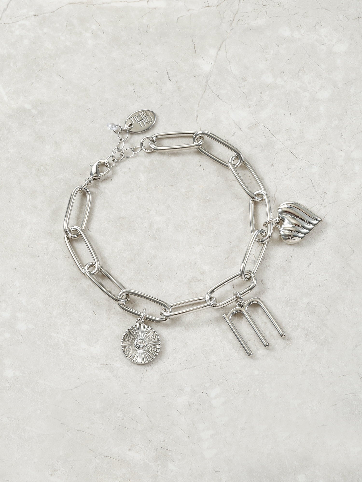 Silvertone Initial Charm Bracelet, Initial M