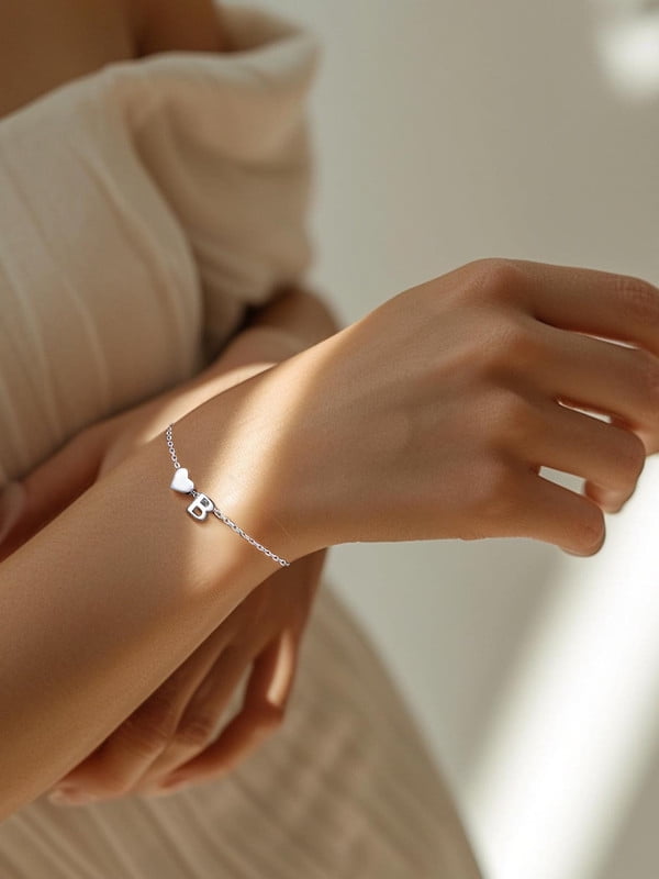 Women's Sterling Bracelets Heart &amp; Alphabet Letter A Initial Bracelet Charm Jewelry Gifts for Her