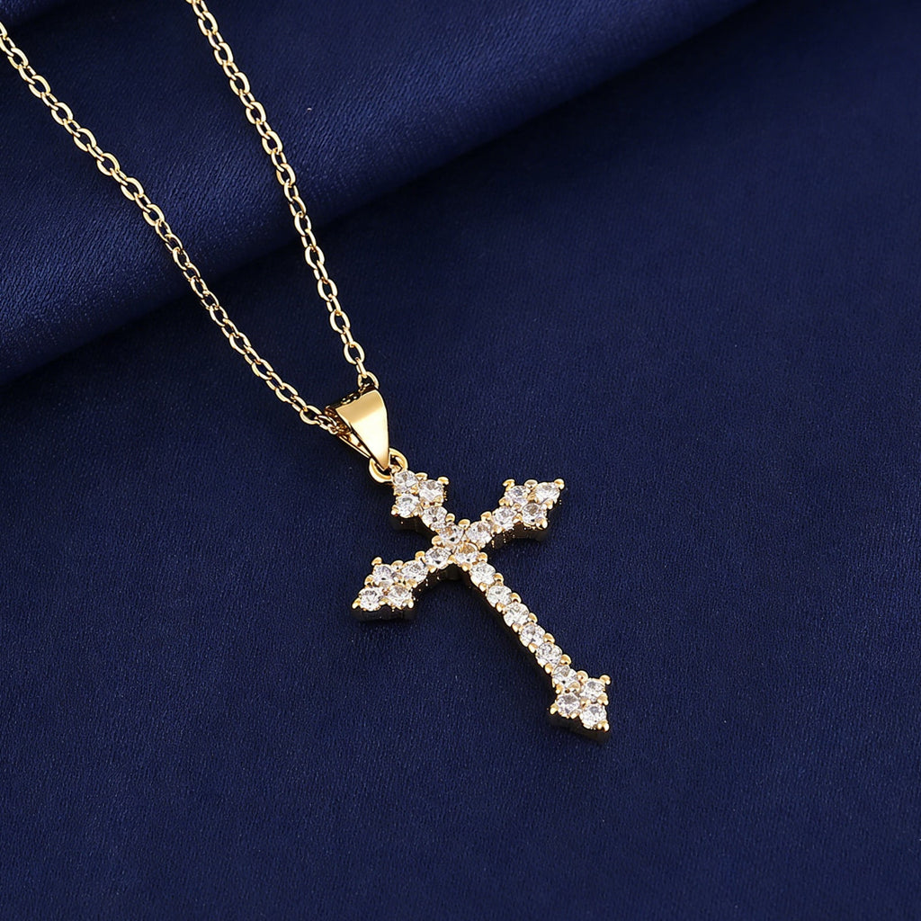 14K Plated Zirconia Cross Pendant Necklace for Women with 925