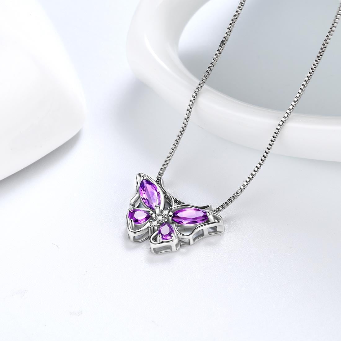 December Tanzanite Blue Butterfly Necklaces 925 Sterling Pendant Jewelry for Women Wife
