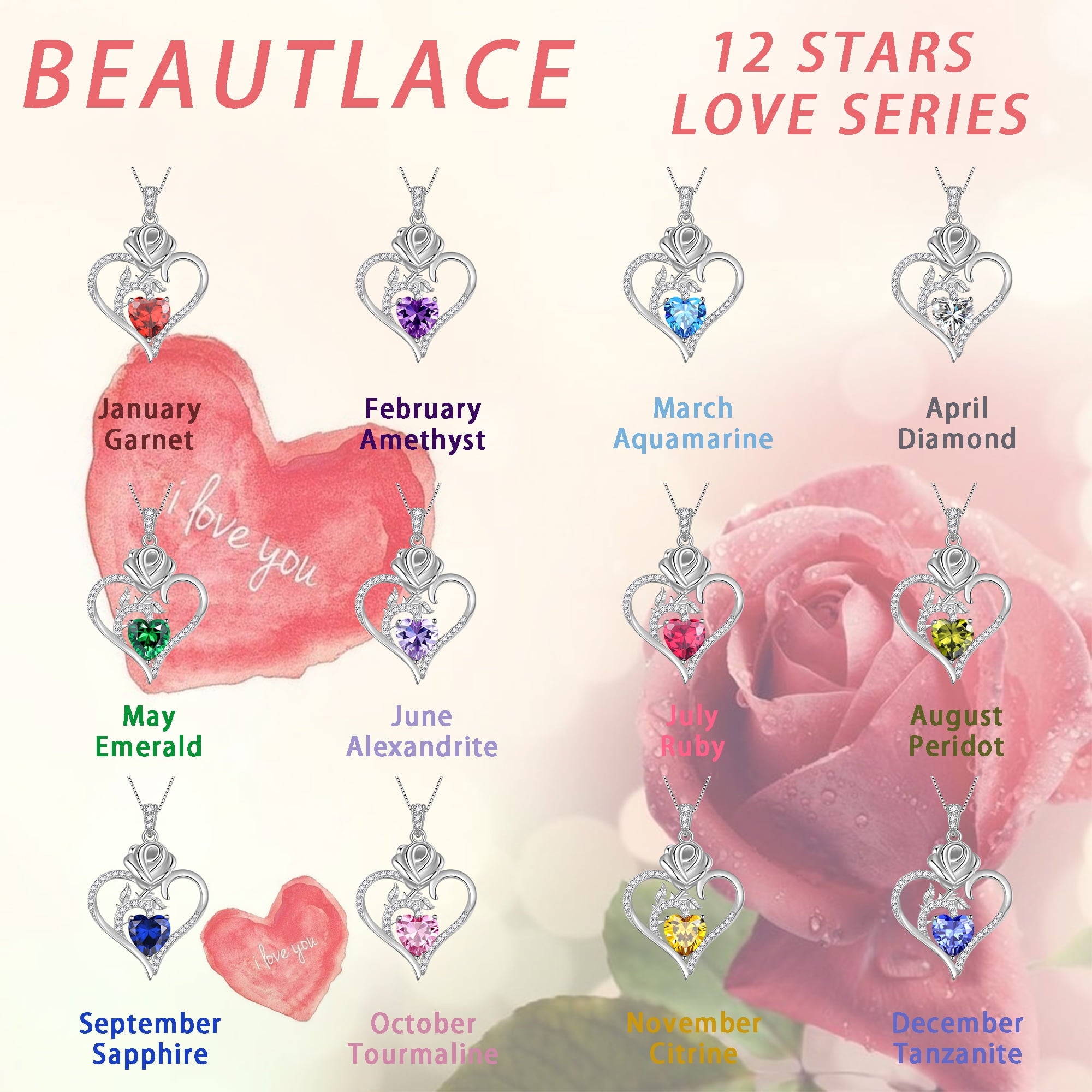 925 Sterling Necklace Rose Flower Heart Pendant Jewelry Valentines Gifts for Women Mom Wife/Lover