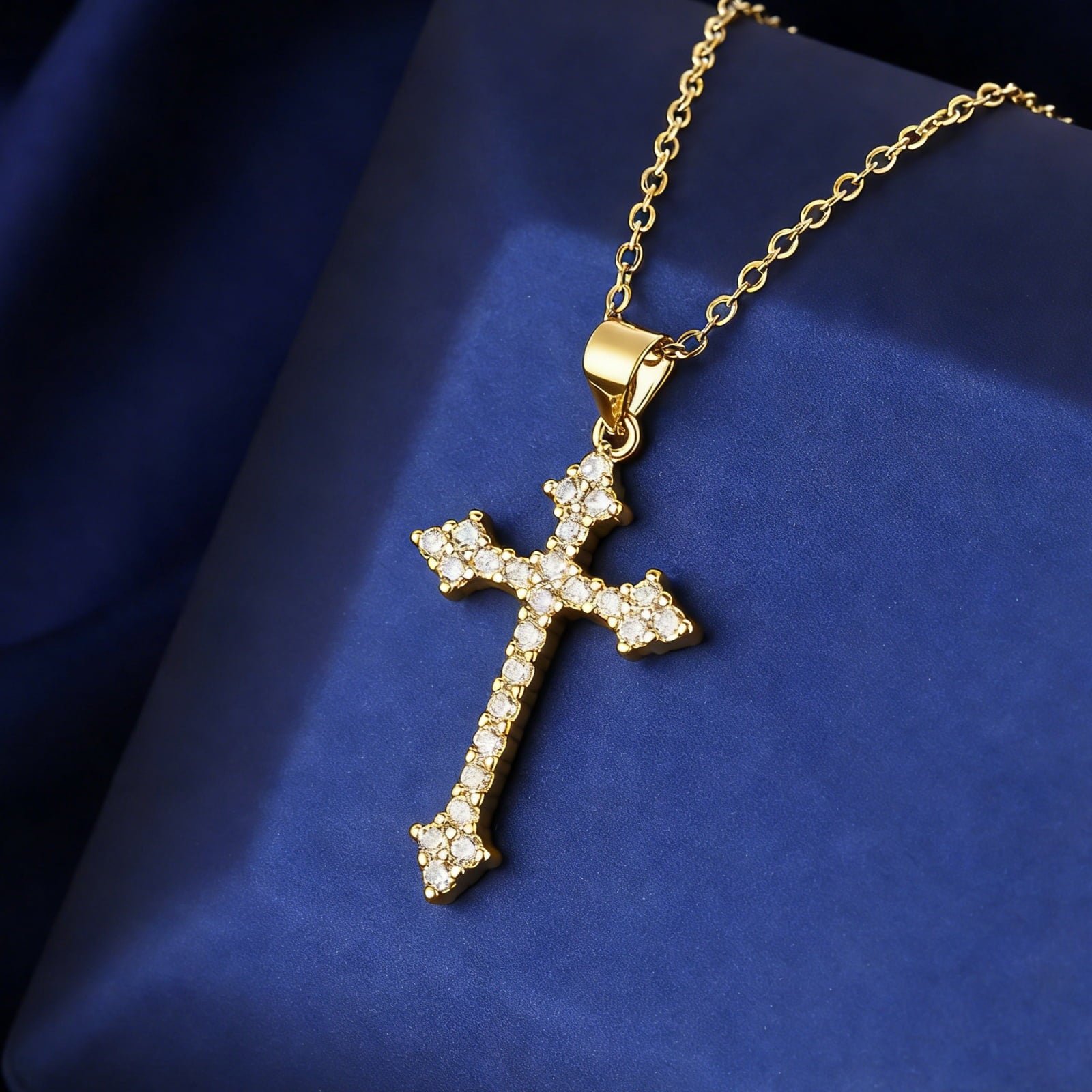 14K Plated Zirconia Cross Pendant Necklace for Women with 925