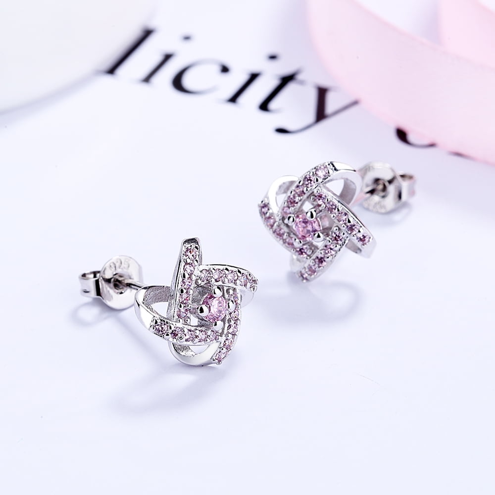 14K Knot Stud Earrings with crystals from over sterling Butterfly Closure