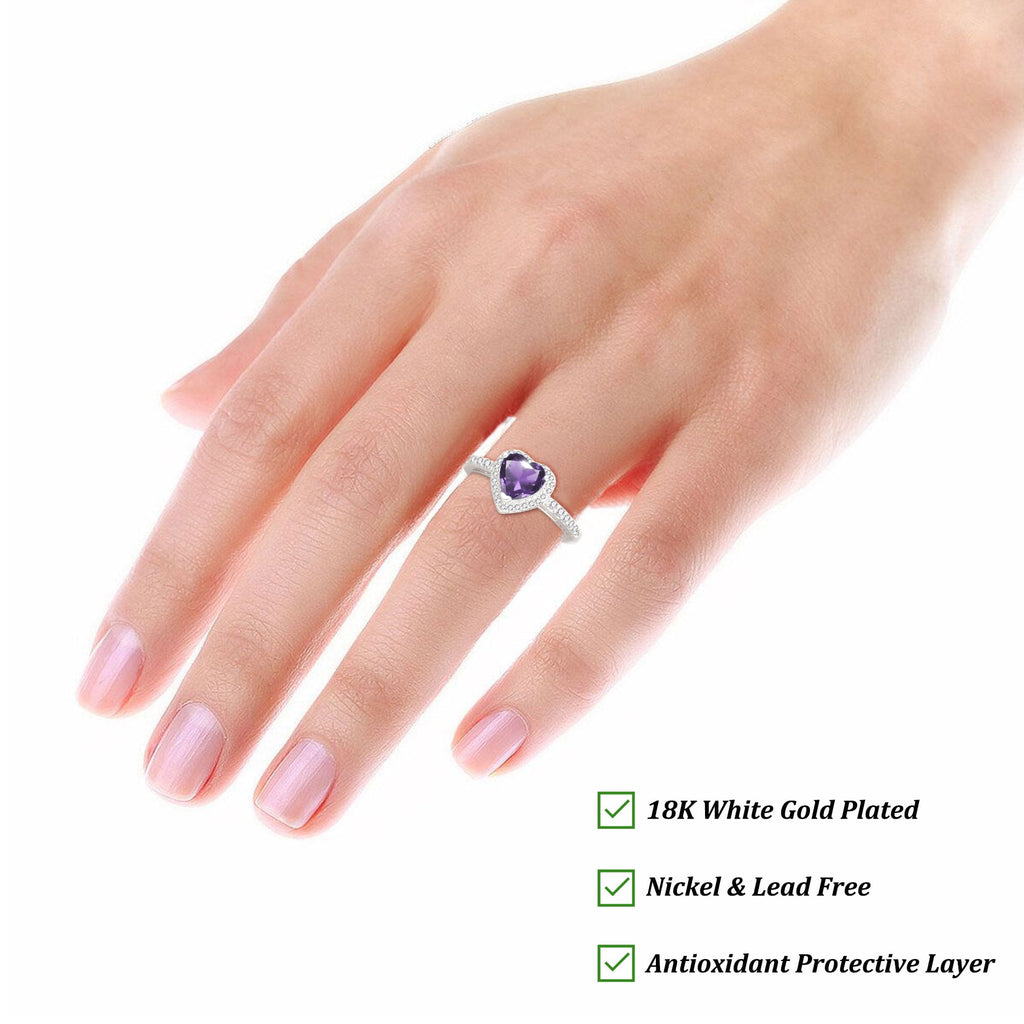 S925 Sterling Plated Heart Rings for Women Girls April Ring with CZ Eternity Band Wedding Easter Basket Stuffers Jewelry Gifts Teen Adults Kids