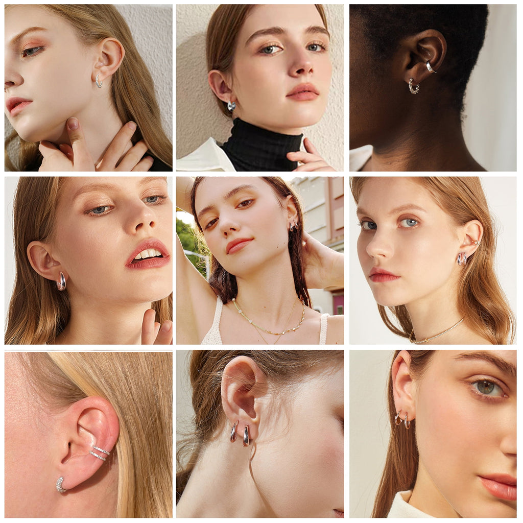 14K Plated Hypoallergenic Small Hoop Earrings Set, Chunky Huggie Stackable Earrings for Women