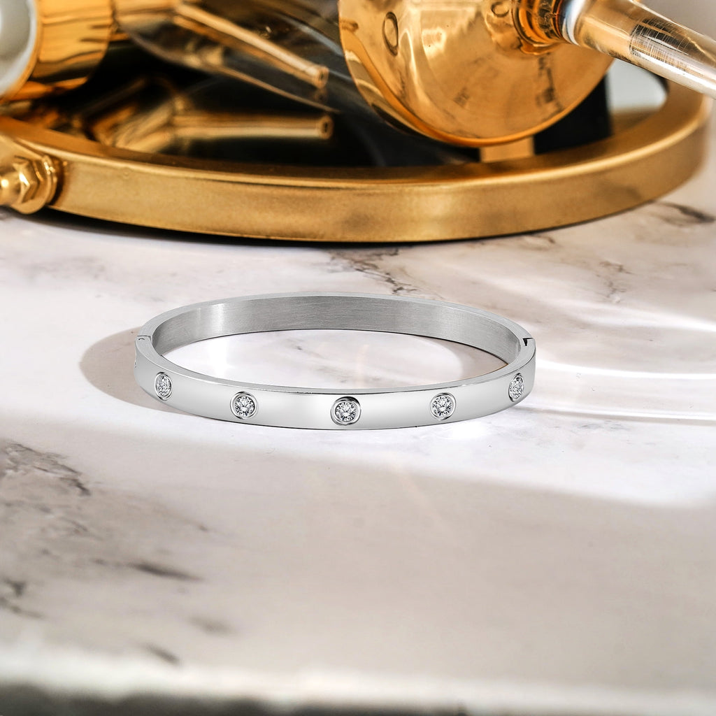 Flush Bezel Bracelet - Stylish Bangle Bracelet Jewelry for Women in White Plating