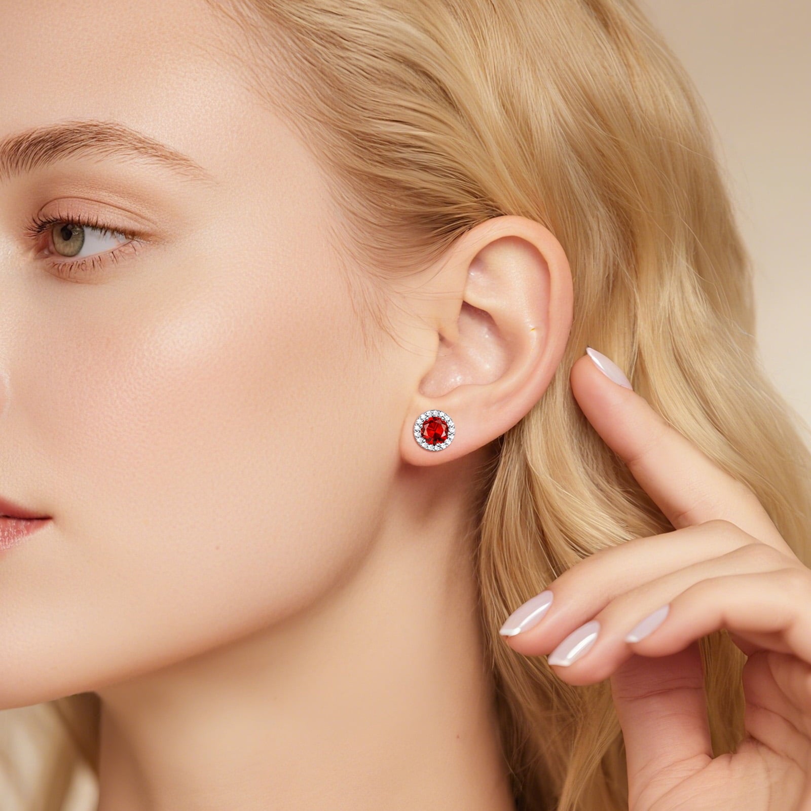 S925 Sterling Earrings Created Pink Tourmaline Stud Earrings October Round Jewelry Gifts for Valentines Day