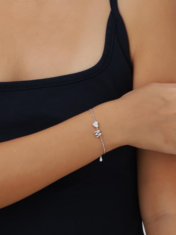 Women's Sterling Bracelets Heart &amp; Alphabet Letter A Initial Bracelet Charm Jewelry Gifts for Her
