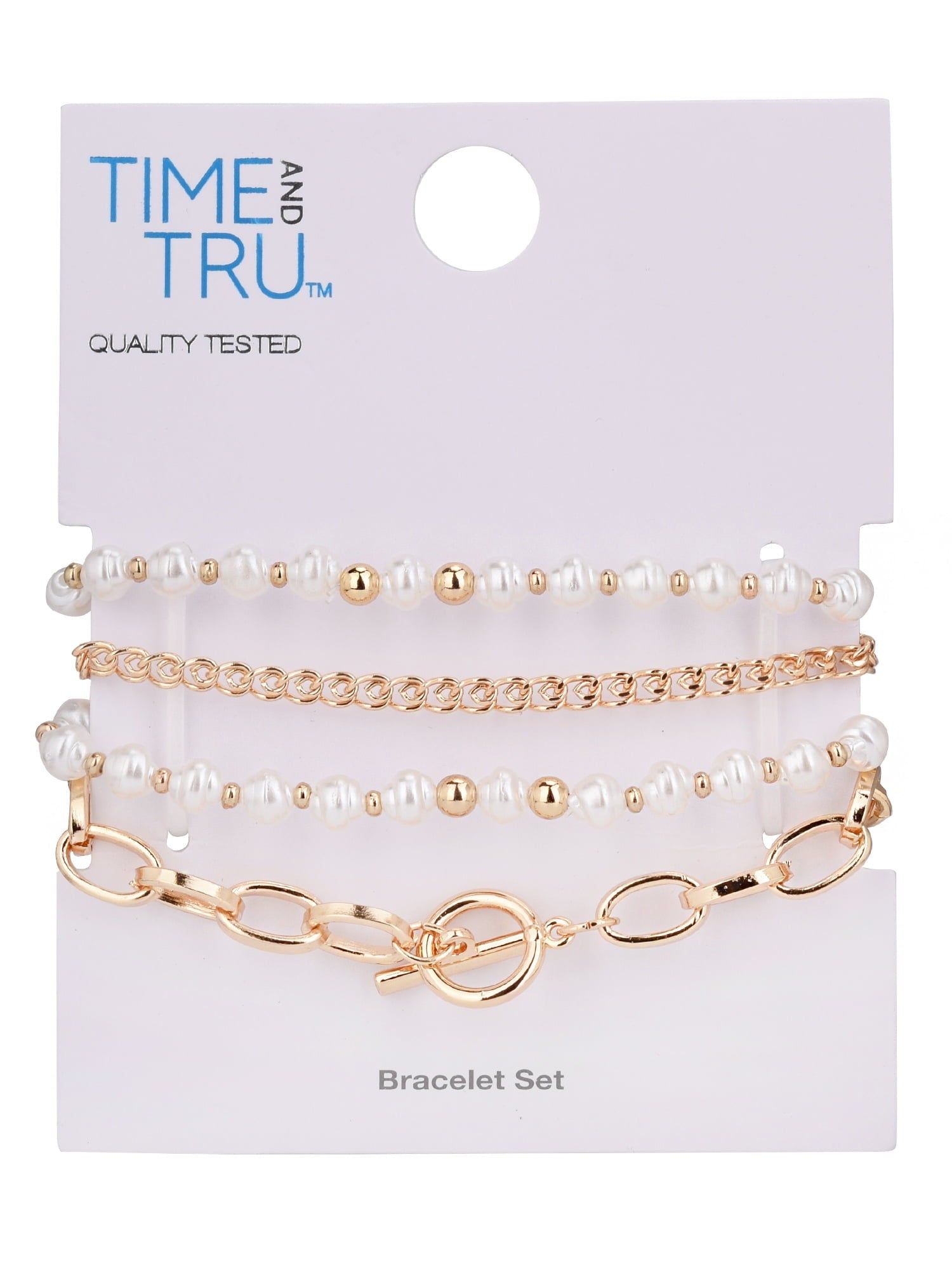 Adult Women's Tone and Faux Pearl Bracelet Set, 4 Piece