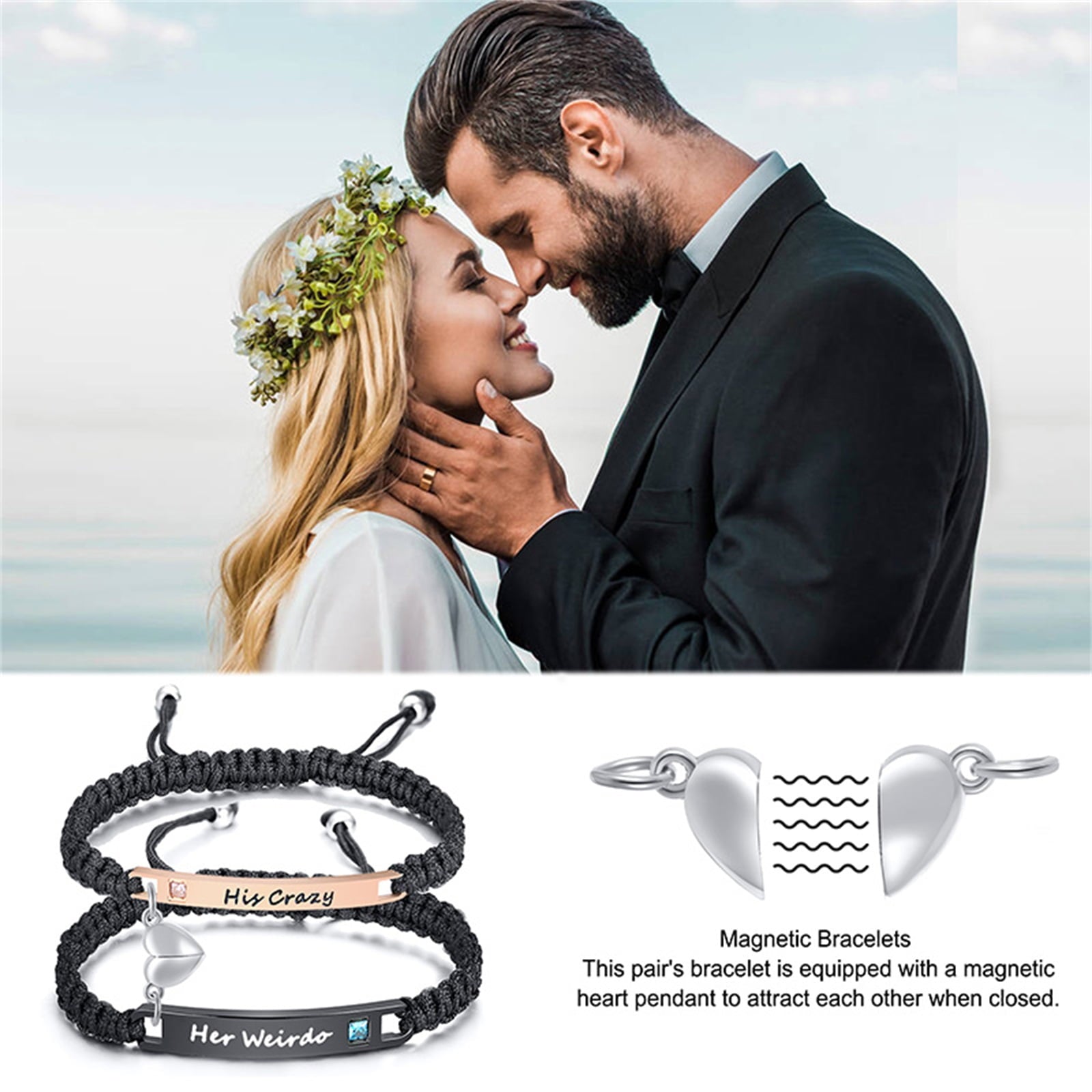 Magnetic Couples Bracelet, Adjustable Matching Macrame Bracelets, Stainless Steel Distance Relationship Bracelet, BF and GF Gifts