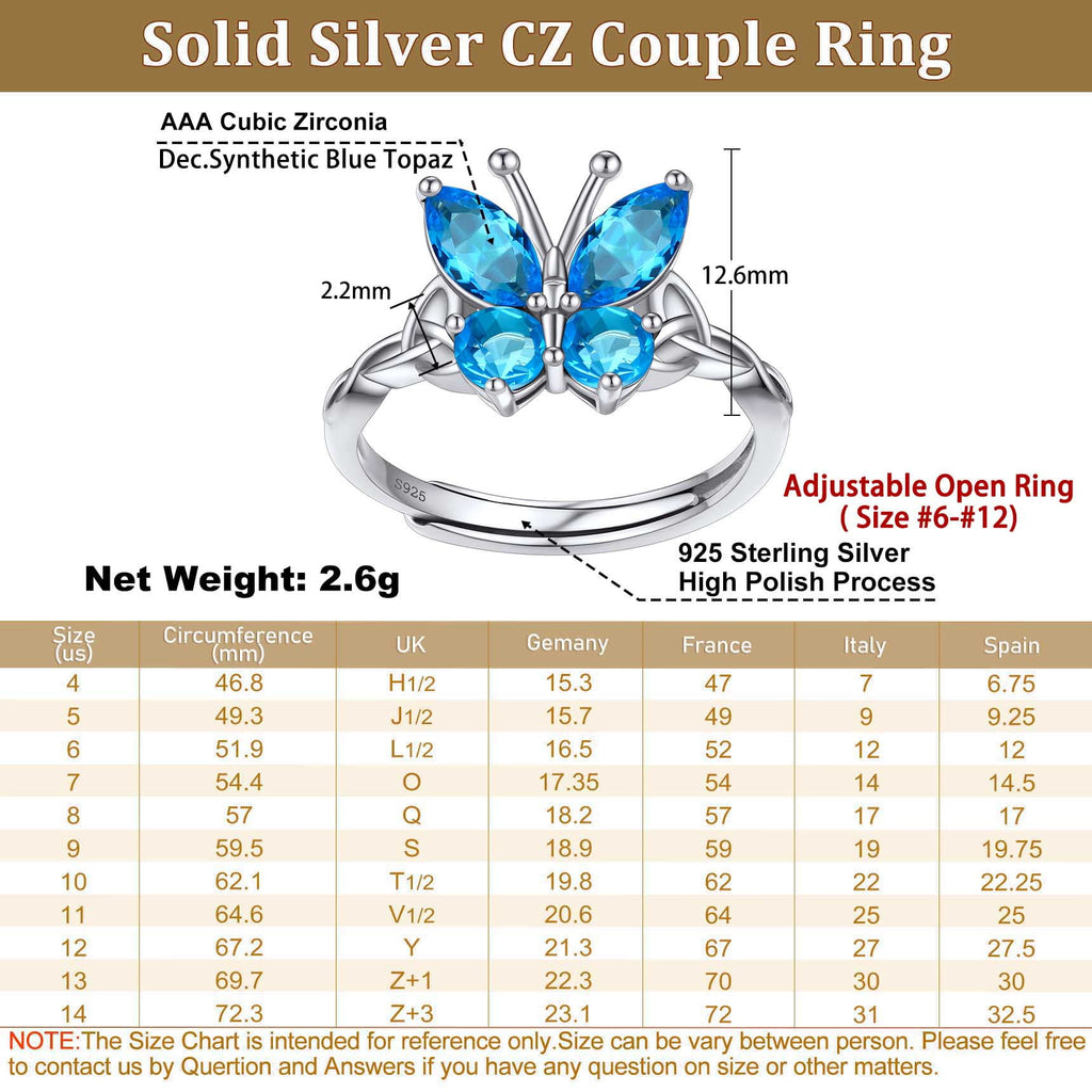 925 Sterling Butterfly Rings, July Ruby Adjustable Open Band Ring Jewelry Valentines Day