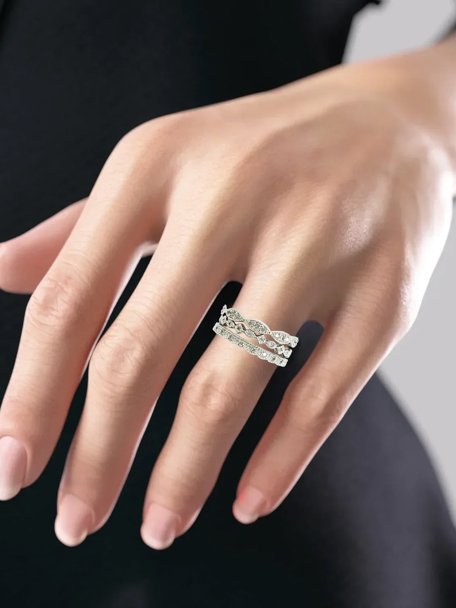Women's Believe in AAA Cubic Zirconia Fine Plate Ring Set in Size 8.