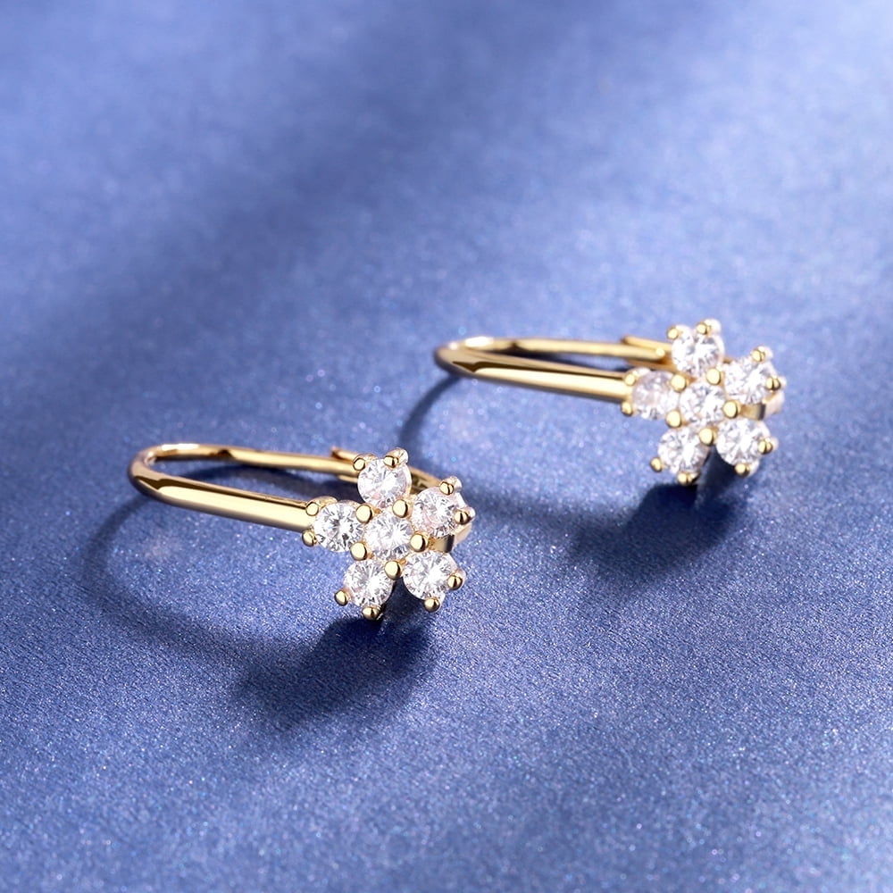 Lever Back Earrings with Crystals in 18K Plated