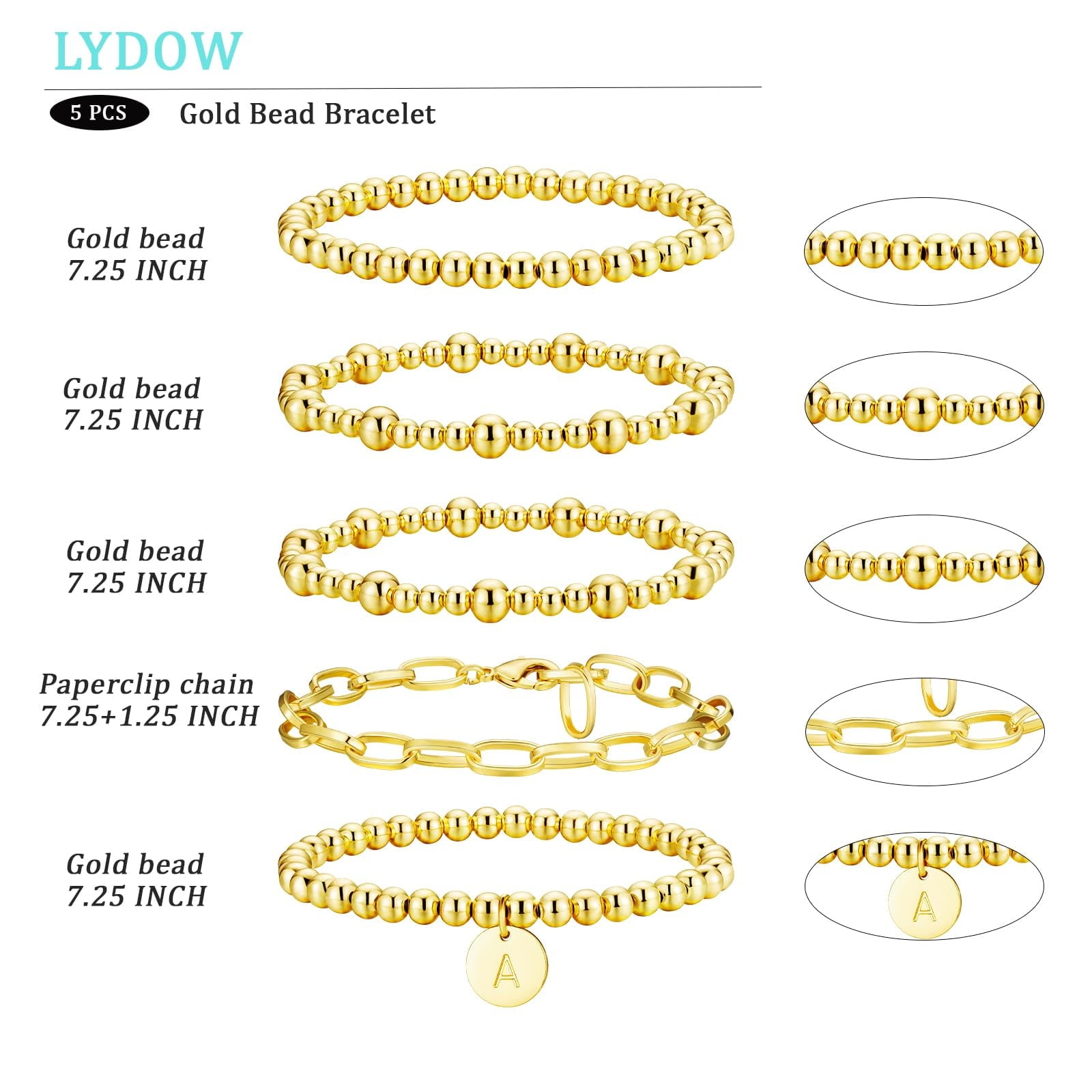 18K Plated Initial Beaded Bracelets for Women Charms Stackable Letter A Chain Bracelet Set Easter Basket Stuffers Jewelry Gifts Teen Her Girlfriend Adults Wife Daughter Lady Ideas