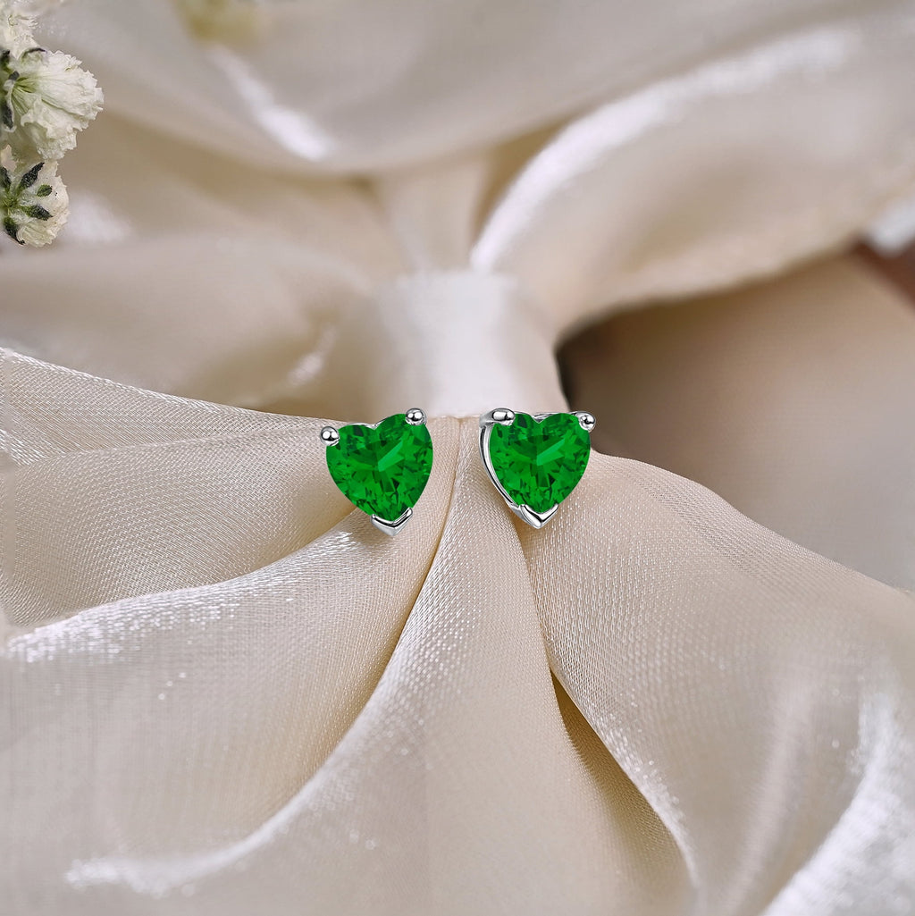 1.5 Heart Cut - Cubic Zirconia - April Solitaire Stud Earrings in 18K White Plating for Women