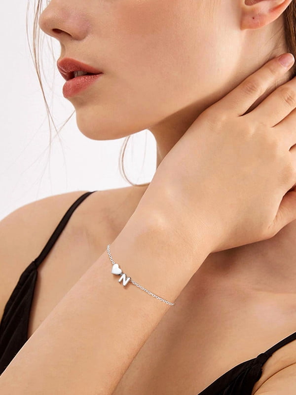 Women's Sterling Bracelets Heart &amp; Alphabet Letter A Initial Bracelet Charm Jewelry Gifts for Her