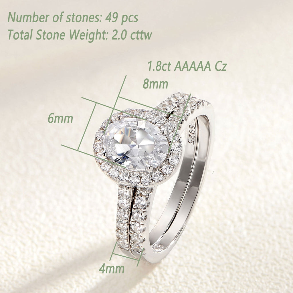 2Ct Round Cut Wedding Rings for Women Halo Engagement Ring Sets 925 Sterling CZ Size 8