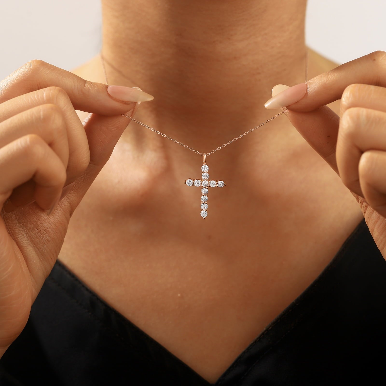 14K Plated Zirconia Cross Pendant Necklace for Women with 925