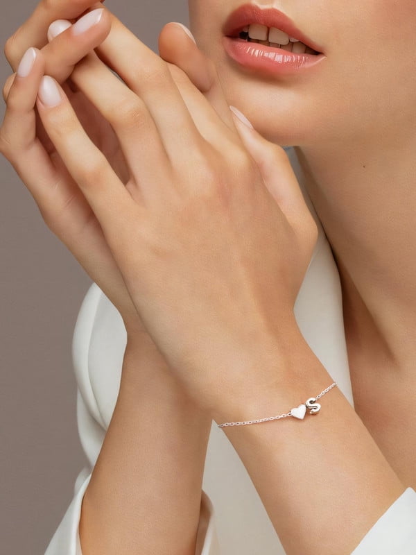 Women's Sterling Bracelets Heart &amp; Alphabet Letter A Initial Bracelet Charm Jewelry Gifts for Her