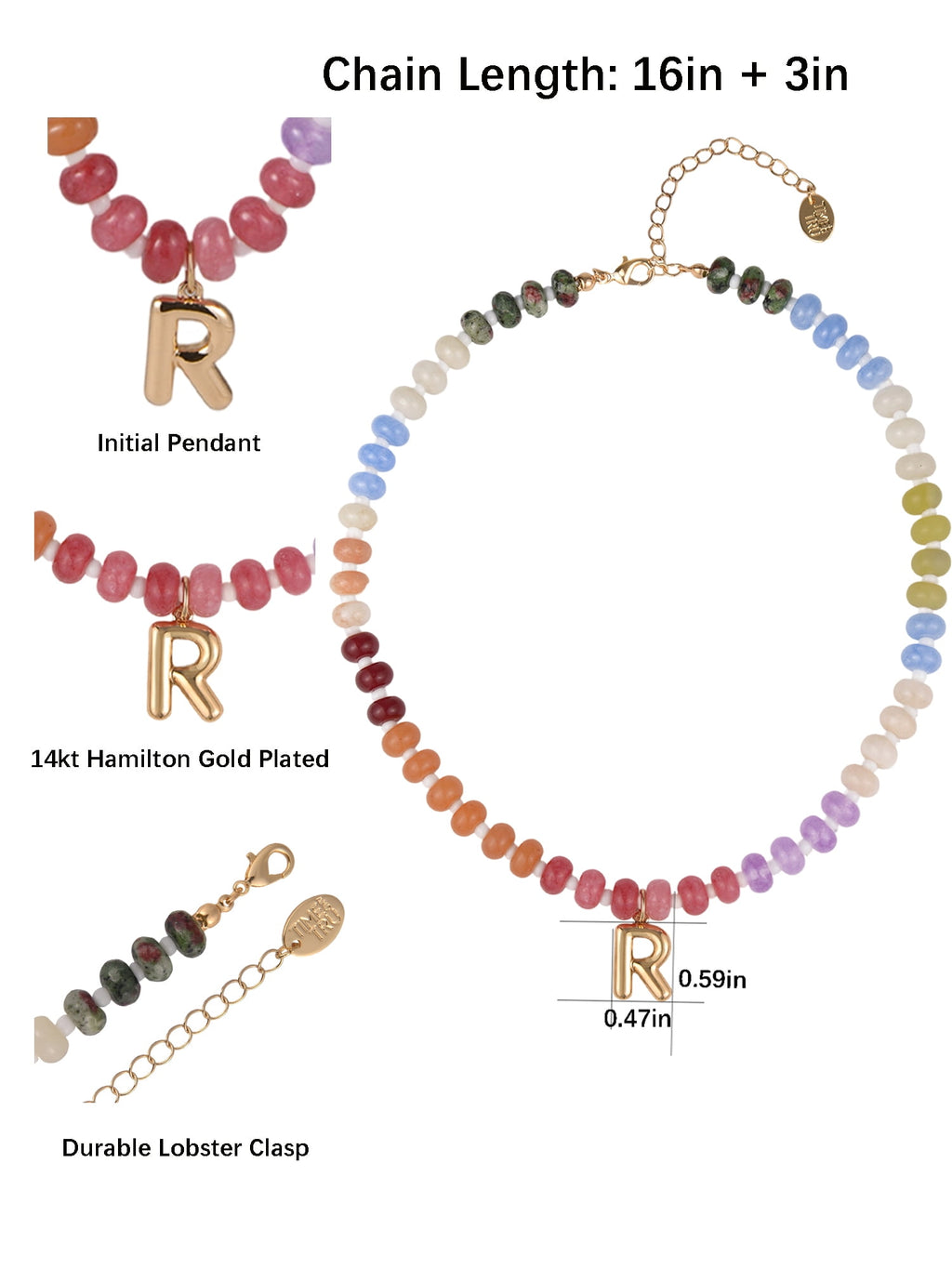 Goldtone Multicolored Bead Initial "A" Necklace
