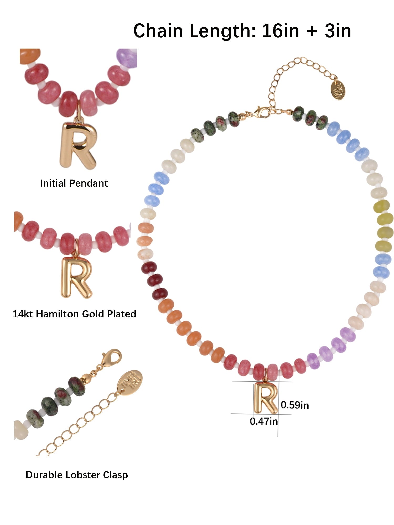 Goldtone Multicolored Bead Initial "A" Necklace