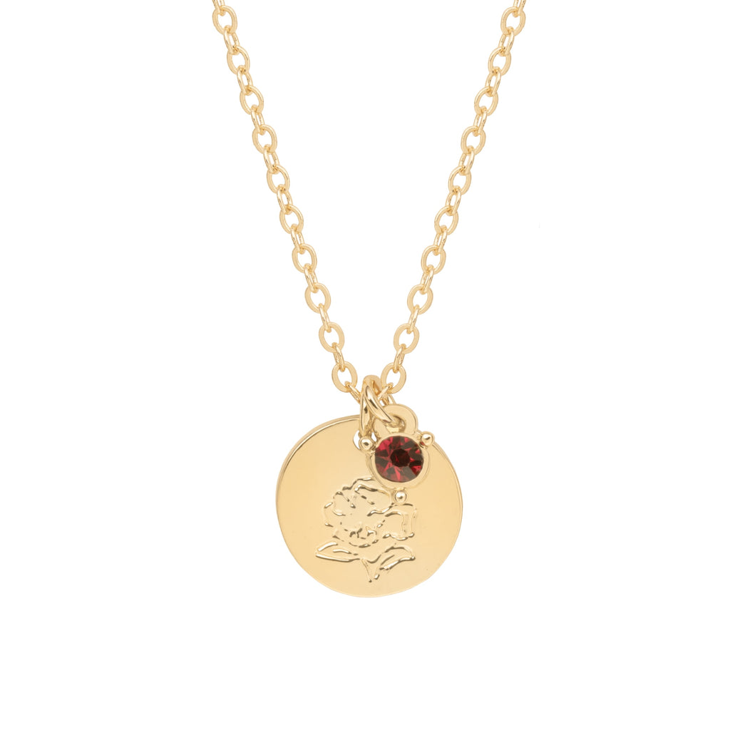 Women’s March Necklace, Tone Chain with Light Azure Stone &amp; Daffodil Flower