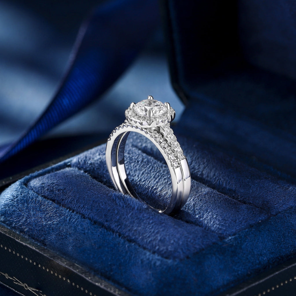 Halo Wedding Ring Set for Women Bridal Sets 925 Sterling AAAAA Zirconia Size 7