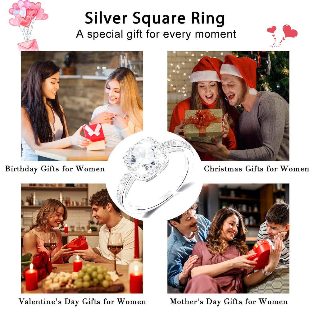S925 Sterling Plated Rings for Women CZ Eternity Wedding Band Engagement Rings Valentines Day Jewelry Gifts Her Girlfriend Wife Female Adults Teen Ideas