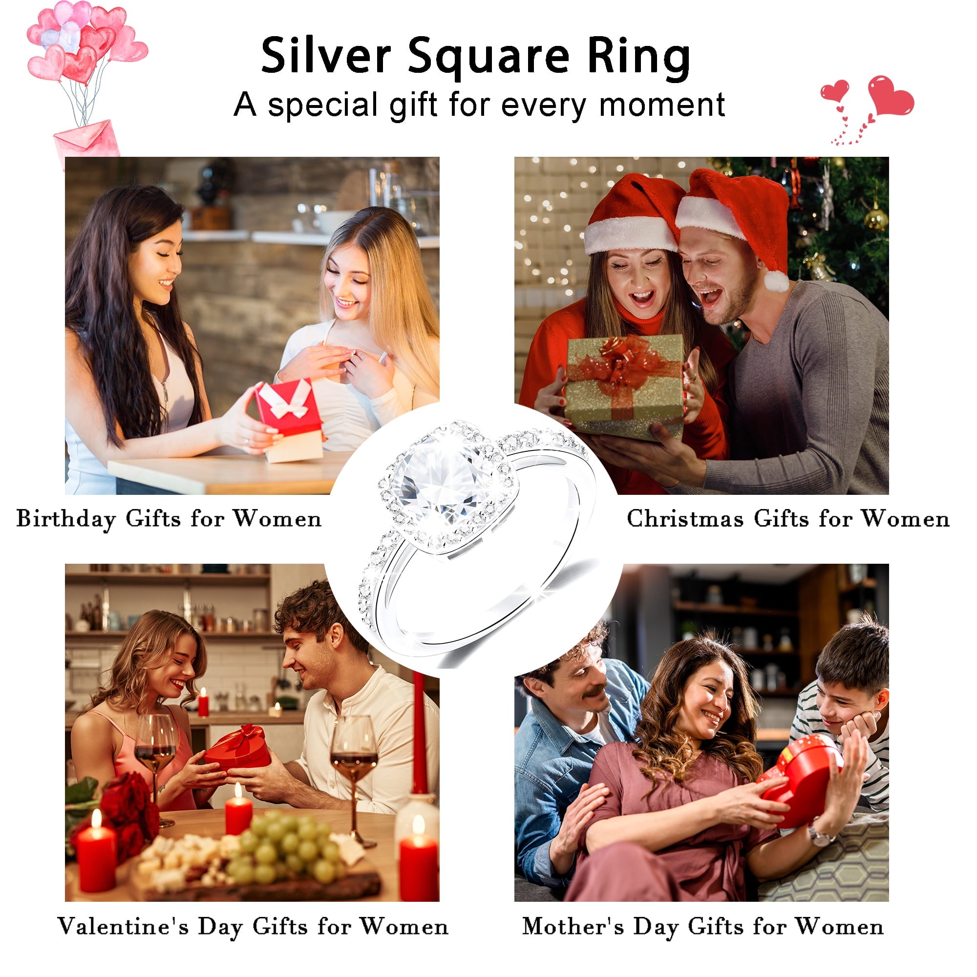 S925 Sterling Plated Rings for Women CZ Eternity Wedding Band Engagement Rings Valentines Day Jewelry Gifts Her Girlfriend Wife Female Adults Teen Ideas