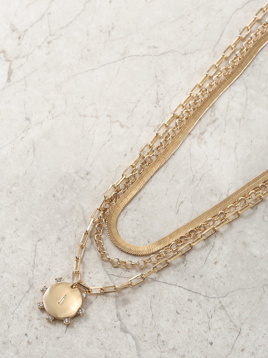 Goldtone Necklace, 3 Piece, Initial J