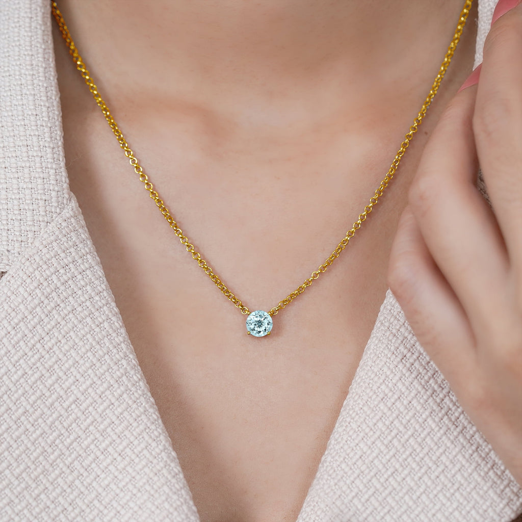 1 - April Solitaire Pendant Necklace in 18K White over , Female, Adult