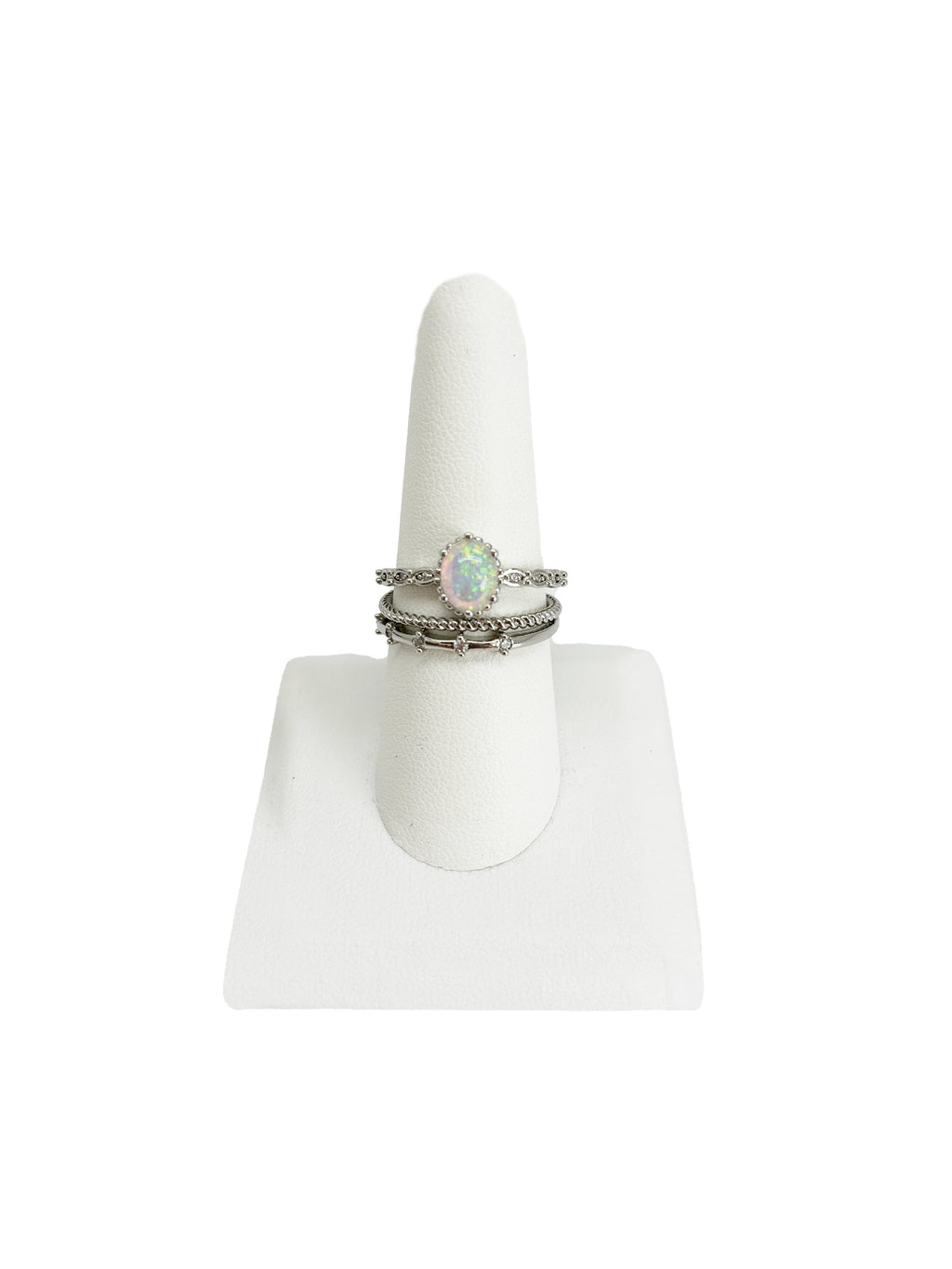 Women's Believe in Fine Plate Opal Ring with AAA CZ Stones in Size 9.